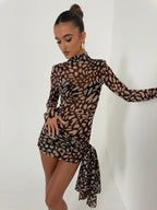Vestido Mini de Manga Larga de Malla para Mujeres, Ajustado y Asimétrico, Perfecto para Fiestas Nocturnas, Cumpleaños, Verano – Tess