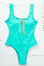 Traje de Baño de Una Pieza con Cremallera Hueca y Escote en V para Mujer, Estilo Retro Delta Wing, Corte Alto, Esculpido, Playa, Verano