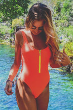 Traje de Baño de Una Pieza con Cremallera Hueca y Escote en V para Mujer, Estilo Retro Delta Wing, Corte Alto, Esculpido, Playa, Verano