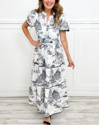 Vestido Midi de Mujer con Cintura Fruncida, Falda de Volantes Floral, Casual de Primavera y Verano Elegante – Camille