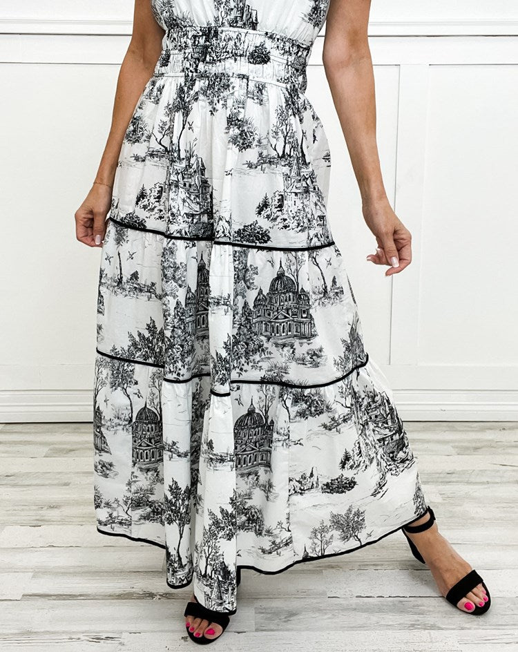 Vestido Midi de Mujer con Cintura Fruncida, Falda de Volantes Floral, Casual de Primavera y Verano Elegante – Camille