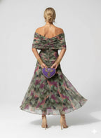 Vestido Largo Floral Fluido para Mujer Off-Shoulder V-Cuello Formal Elegante para Invitadas de Boda Casual – Lilly