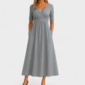 Vestido Midi Chic de Cuello en V para Mujeres Estilo Envoltura Elegante para Bodas Cóctel Casual Cena Formal – Jessica