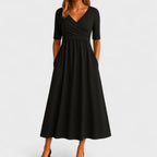 Vestido Midi Chic de Cuello en V para Mujeres Estilo Envoltura Elegante para Bodas Cóctel Casual Cena Formal – Jessica