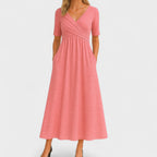 Vestido Midi Chic de Cuello en V para Mujeres Estilo Envoltura Elegante para Bodas Cóctel Casual Cena Formal – Jessica