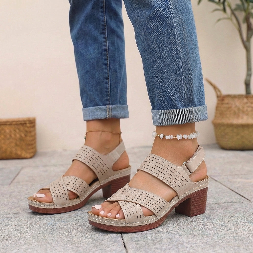 Sandalias de Verano Casual para Mujeres con Plataforma Ortopédica, Tacon Cómodo, Correa Ajustable y Punta Abierta – Victoria