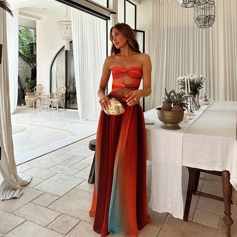 Vestido Largo Formal Elegante Sin Tirantes con Nudo Frontal para Mujeres – Lucy