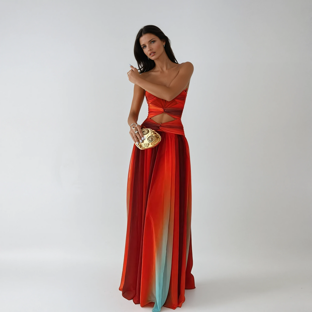 Vestido Largo Formal Elegante Sin Tirantes con Nudo Frontal para Mujeres – Lucy