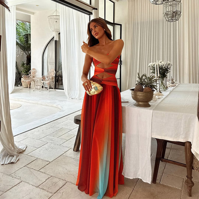 Vestido Largo Formal Elegante Sin Tirantes con Nudo Frontal para Mujeres – Lucy