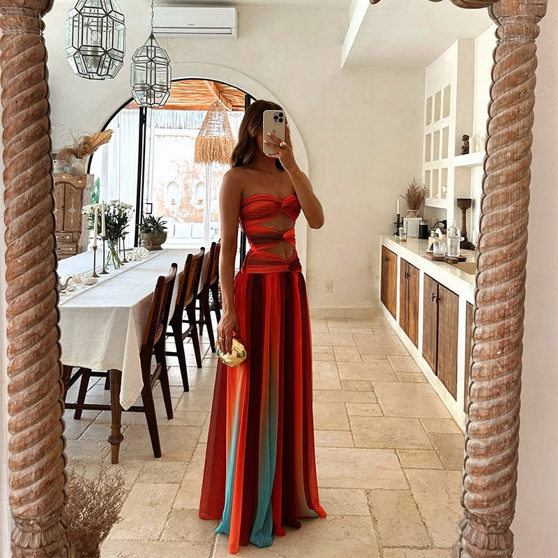 Vestido Largo Formal Elegante Sin Tirantes con Nudo Frontal para Mujeres – Lucy