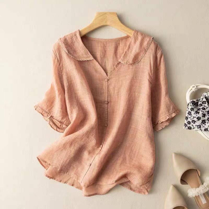 Blusa Vintage para Mujeres con Detalle de Botones y Cuello Peter Pan de Manga Larga Suave Casual Elegante – Kristi