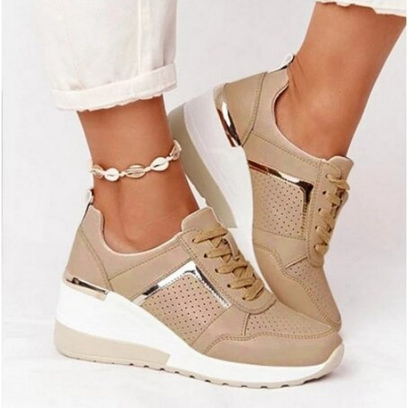 Zapatillas de Cuña Para Mujer Con Cordones, Transpirables, De Malla, Plataforma, Casuales Para El Día A Día – Marley
