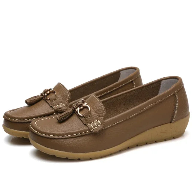 Mocasines de Cuero para Mujeres, Slip-On, Planos, con Soporte para el Arco, Zapatos Casual para el Día a Día