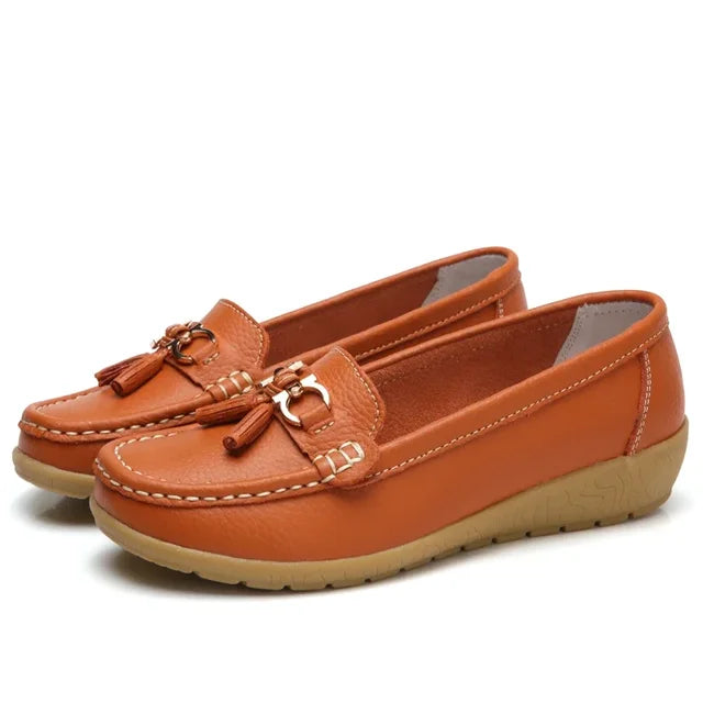Mocasines de Cuero para Mujeres, Slip-On, Planos, con Soporte para el Arco, Zapatos Casual para el Día a Día