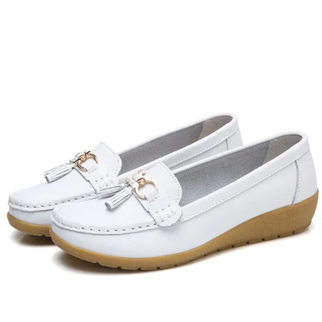 Mocasines de Cuero para Mujeres, Slip-On, Planos, con Soporte para el Arco, Zapatos Casual para el Día a Día