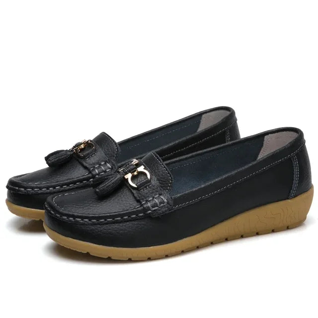 Mocasines de Cuero para Mujeres, Slip-On, Planos, con Soporte para el Arco, Zapatos Casual para el Día a Día
