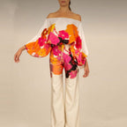 Conjunto de Verano de Dos Piezas para Mujeres, Top Fluido Impreso y Pantalones de Pierna Ancha, Atuendo Elegante y Casual para Vacaciones