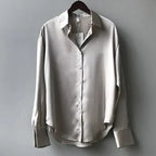 Blusa de Satén para Mujer de Manga Larga con Botones, Cuello Estructurado, Elegante y Sofisticada para Trabajo y Noche – Stella