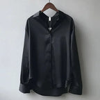 Blusa de Satén de Manga Larga con Botones para Mujer, Cuello Estructurado, Elegante y Sofisticada para Trabajo y Noche – Stella