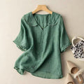 Blusa Vintage para Mujeres con Detalle de Botones y Cuello Peter Pan de Manga Larga Suave Casual Elegante – Kristi