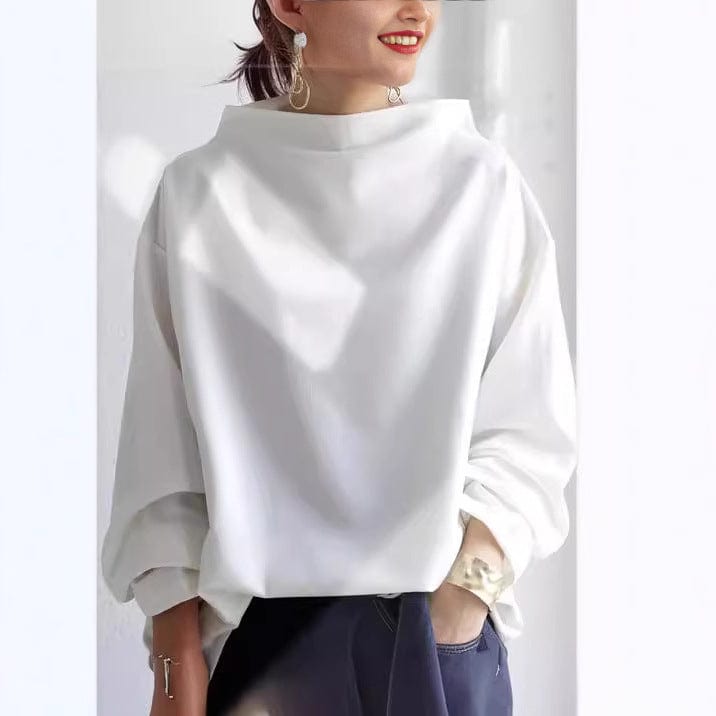 Top de Cuello Alto Sofisticado para Mujer Silueta Relajada de Manga Larga Casual Elegante – Renli