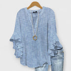 Blusa Floral Ligera para Mujer con Volantes y Manga de Campana, Cuello en V, Casual, Elegante, Ideal para el Día a Día – Kay
