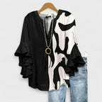 Blusa Floral Ligera para Mujer con Volantes y Manga de Campana, Cuello en V, Casual, Elegante, Ideal para el Día a Día – Kay