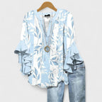 Blusa Floral Ligera para Mujer con Volantes y Manga de Campana, Cuello en V, Casual, Elegante, Ideal para el Día a Día – Kay