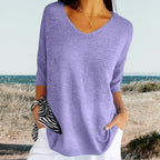 Top de Punto Ligero de Verano Para Mujer Con Escote En V, Ajuste Relajado, Casual, Cersátil y Suave – Gerda