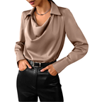 Blusa de Satén con Cuello Drapeado y Manga Larga para Mujeres Elegante y Versátil – Samantha