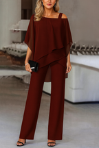 Conjunto Elegante de Dos Piezas para Mujeres: Top y Pantalones de Pierna Ancha para Eventos Formales, Bodas, Galas y Fiestas de Cóctel de Lujo – Burdeos, Negro, Blanco, Azul