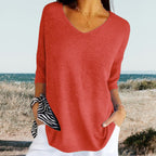 Top de Punto Ligero de Verano Para Mujer Con Escote En V, Ajuste Relajado, Casual, Cersátil y Suave – Gerda
