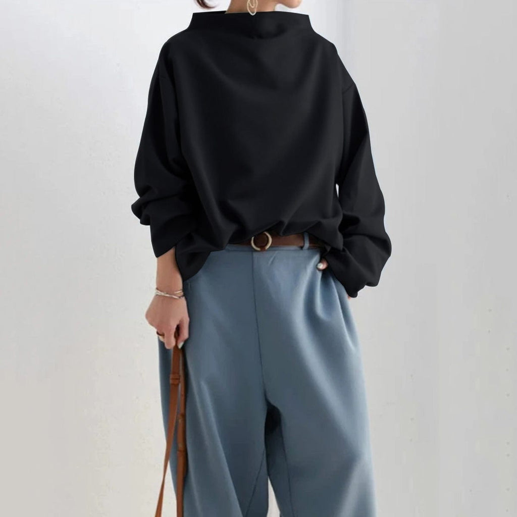 Top de Cuello Alto Sofisticado para Mujer Silueta Relajada de Manga Larga Casual Elegante – Renli