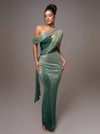 Vestido Largo Esculpido de Una Sola Manga para Mujer Luxe Formal de Boda Gala de Noche Elegante – Agatha
