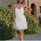 Vestido Mini Elegante de Lentejuelas con Plumas Rosas, Tirantes de Espagueti, Glamour para Cóctel, Noche de Fiesta