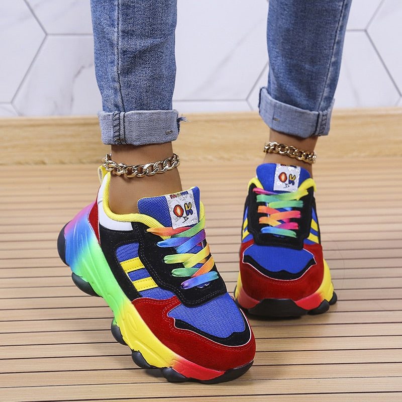 Zapatillas Chunky Ortopédicas Arcoíris para Mujeres, Coloridas, con Cordones, Soporte de Arco, Calzado Casual para el Día a Día – Marley