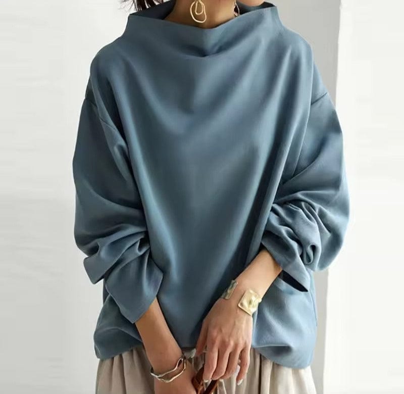 Top de Cuello Alto Sofisticado para Mujer Silueta Relajada de Manga Larga Casual Elegante – Renli