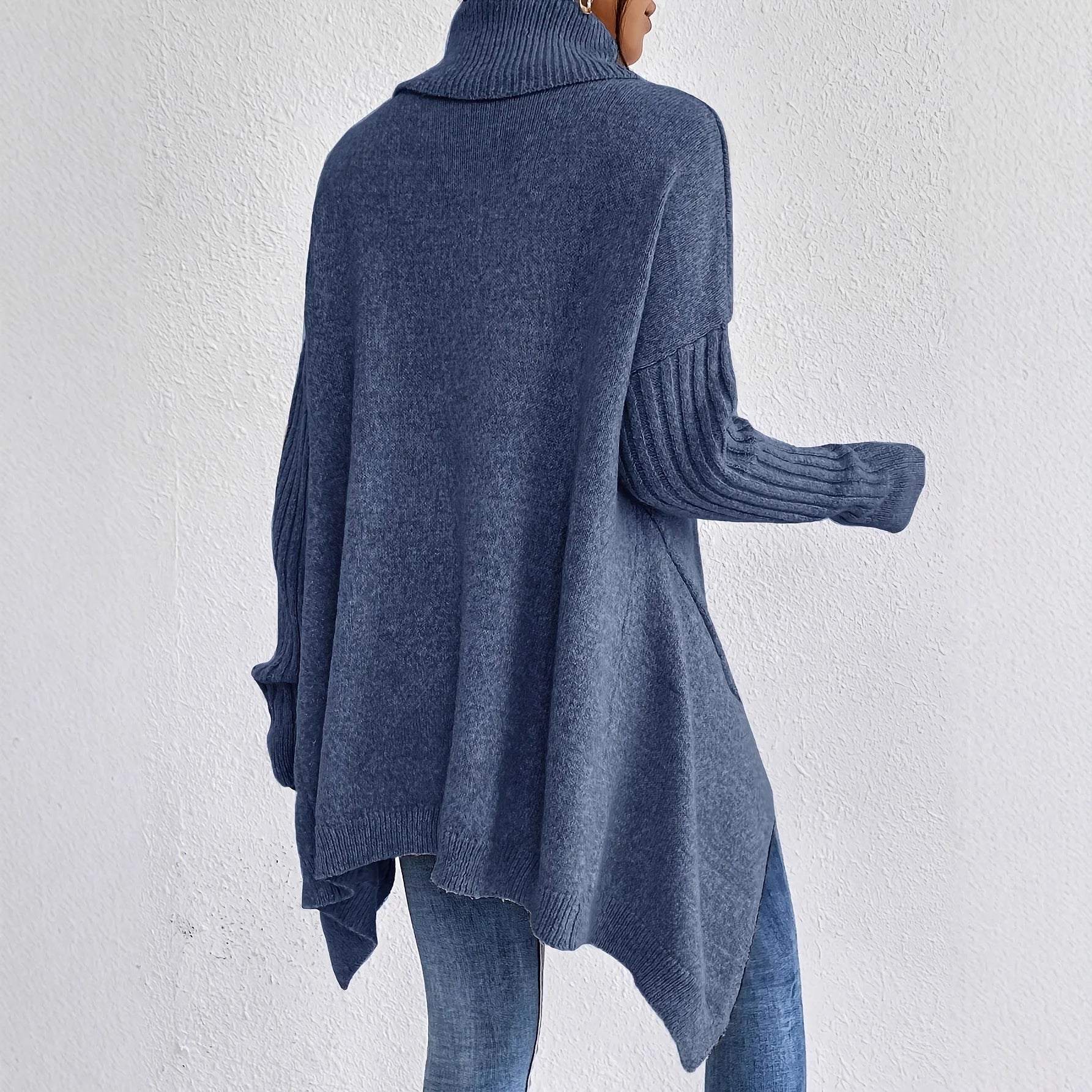 Suéter de Cachemira de Cuello Alto Oversized para Mujer, Suelto, Cálido, Suave, Tejido Casual para el Invierno – Ella