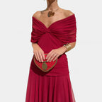 Vestido Largo Floral Fluido para Mujer Off-Shoulder V-Cuello Formal Elegante para Invitadas de Boda Casual – Lilly