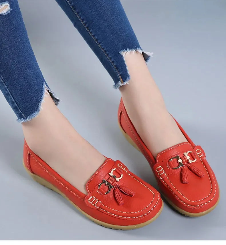 Mocasines de Cuero para Mujeres, Slip-On, Planos, con Soporte para el Arco, Zapatos Casual para el Día a Día