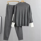 Conjunto de Pantalones de Suéter Casual para Mujeres con Detalles en Contraste Jogger de Dos Piezas – Kaitlyn
