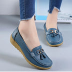 Mocasines de Cuero para Mujeres, Slip-On, Planos, con Soporte para el Arco, Zapatos Casual para el Día a Día