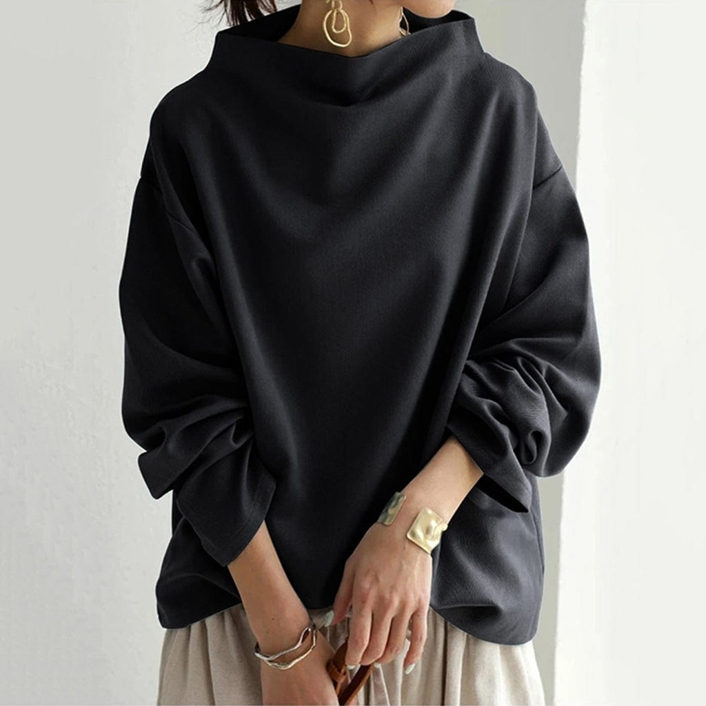 Top de Cuello Alto Sofisticado para Mujer Silueta Relajada de Manga Larga Casual Elegante – Renli