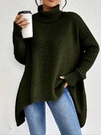 Suéter de Cachemira de Cuello Alto Oversized para Mujer, Suelto, Cálido, Suave, Tejido Casual para el Invierno – Ella