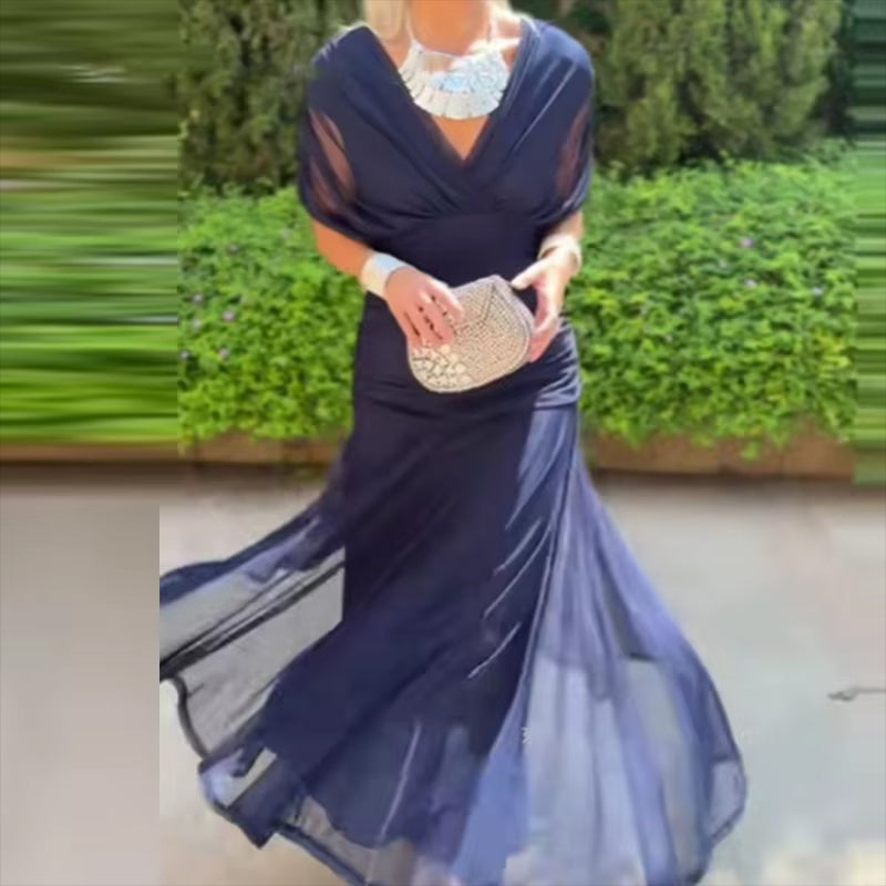 Vestido Largo Floral Fluido para Mujer Off-Shoulder V-Cuello Formal Elegante para Invitadas de Boda Casual – Lilly