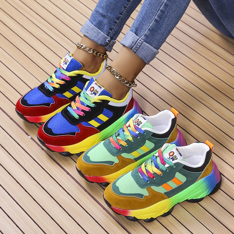 Zapatillas Chunky Ortopédicas Arcoíris para Mujeres, Coloridas, con Cordones, Soporte de Arco, Calzado Casual para el Día a Día – Marley