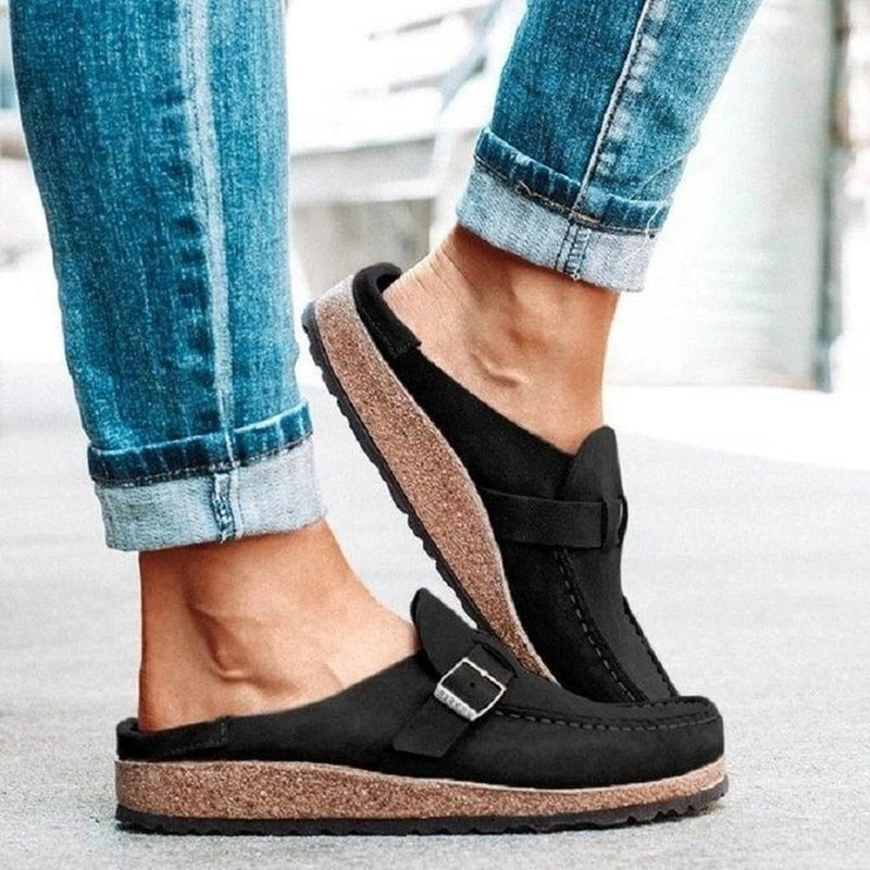 Mules de Ante Retro con Hebilla para Mujeres, Zapatos Casual de Uso Diario con Soporte de Arco – Marley