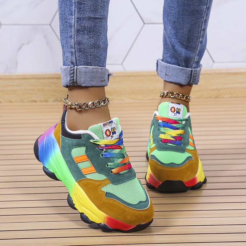 Zapatillas Chunky Ortopédicas Arcoíris para Mujeres, Coloridas, con Cordones, Soporte de Arco, Calzado Casual para el Día a Día – Marley