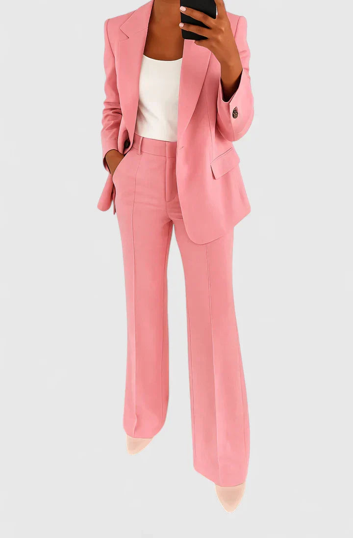 Conjunto de Traje Elegante de Dos Piezas para Mujeres, Blazer a Medida y Pantalones de Pierna Ancha, Ropa de Trabajo Formal Chic – Palynette