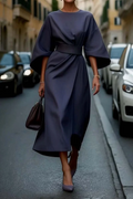 Vestido Midi Formal Elegante de Manga Farol para Mujeres con Cinturón para Invitadas de Boda y Ocasiones – Grace